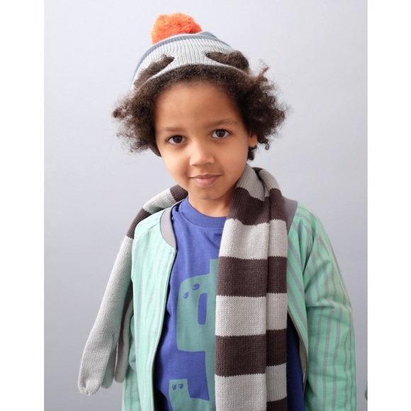 {Indikidual} Knitted stripe balaclava hat with funny eye holes and pom pom - Picture 4 of 13